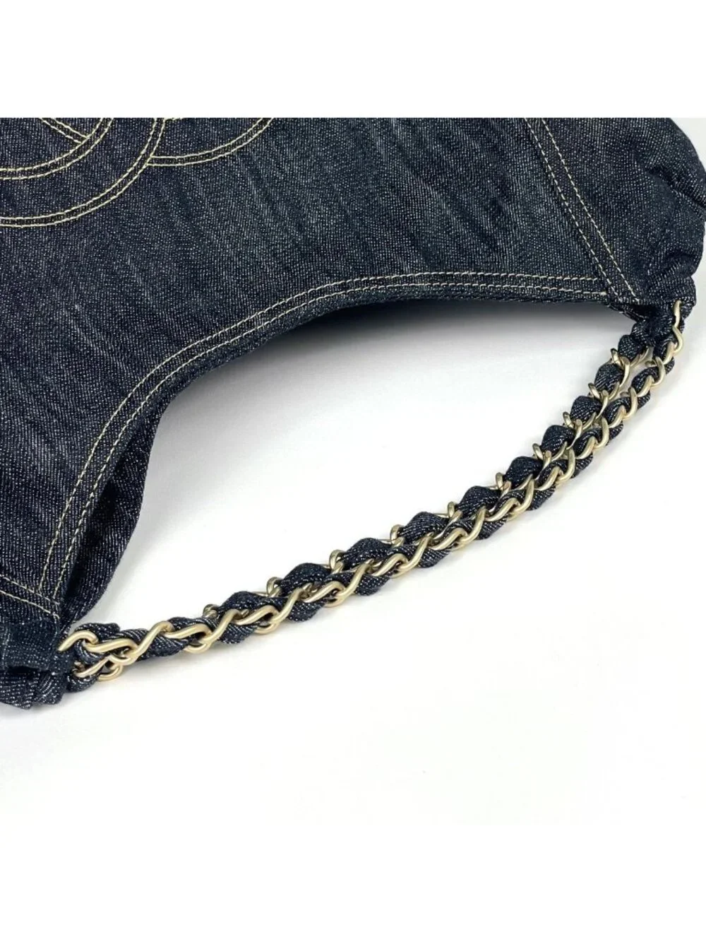 Chanel Tote Bag Coco Cabas CC Logo Denim Navy